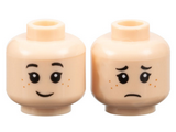 Light Nougat Minifig, Head Dual Sided Female Black Eyebrows, Freckles, Happy / Sad Pattern - Stud Recessed