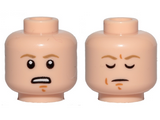 Light Nougat Minifig, Head Dual Sided Dark Tan Eyebrows, Chin Dimple, Concearned / Closed Eyes, Meditating Pattern (SW Luke Skywalker) - Stud Recessed