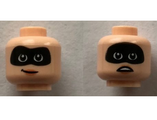 Light Nougat Minifigure, Head Dual Sided Female Black Mask, Closed Smile / Concerned Look Pattern (Violet Parr) - Hollow Stud