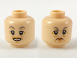 Light Nougat Minifigure, Head Dual Sided Female Dark Bluish Gray Eyebrows, Peach Lips, Dark Orange Age Lines, Smile / Frown Pattern - Hollow Stud