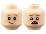 Light Nougat Minifig, Head Dual Sided Dark Orange Eyebrows, Orange Freckles, Lopsided Grin / Scared Pattern - Stud Recessed