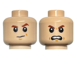 Light Nougat Minifig, Head Dual Sided, Reddish Brown Eyebrows, Suspicious with Left Eyebrow Raised / Angry Pattern - Stud Recessed