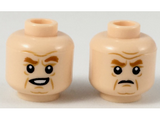 Light Nougat Minifig, Head Dual Sided Dark Orange Eyebrows, Age Lines, Lopsided Smirk / Scowl Pattern - Stud Recessed