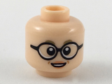 Light Nougat Minifigure, Head Female Dark Tan Eyebrows, Large Black Round Glasses, Peach Lips Pattern - Hollow Stud