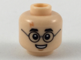 Light Nougat Minifig, Head Medium Nougat Lightning Scar, Black Eyebrows and Glasses, Small Smile Showing Teeth Pattern - Stud Recessed