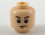 Light Nougat Minifig, Head Reddish Brown Eyebrows, Sneer Pattern - Stud Recessed