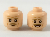 Light Nougat Minifig, Head Dual Sided Dark Tan Eyebrows and Moustache, Dark Orange Brow Furrow, Crow's Feet, Cheek Lines, Neutral / Smile Pattern - Stud Recessed