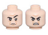 Light Nougat Minifigure, Head Dual Sided, Black Eyebrows, Dark Orange Brow and Jowl Lines, Sneer with Raised Eyebrow / Scowl Pattern - Hollow Stud