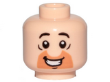 Light Nougat Minifigure, Head Orange Cut Half Circle Beard, Black Eyebrows, Open Mouth, Smile, Teeth Pattern (Fred Flintstone) - Hollow Stud