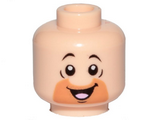 Light Nougat Minifigure, Head Orange Cut Half Circle Beard, Black Eyebrows, Open Mouth, Smile, Tongue Pattern (Barney Rubble) - Hollow Stud