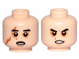 Light Nougat Minifigure, Head Dual Sided SW Black Eyebrows, Sunken Eyes, Red Beauty Mark / Mole, Right Eye Scar, Open Mouth / Determined Pattern (Kylo Ren) - Hollow Stud