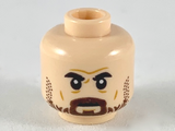 Light Nougat Minifigure, Head Furrowed Brow, Black Eyebrows, Dark Brown Beard and Stubble Pattern - Hollow Stud