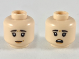 Light Nougat Minifigure, Head Dual Sided Female Black Eyebrows, Peach Lips, Worried Smile / Surprised Pattern - Hollow Stud