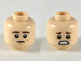 Light Nougat Minifigure, Head Dual Sided Dark Brown Eyebrows on Mole on Left Cheek, Neutral / Scared Pattern - Hollow Stud