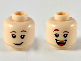 Light Nougat Minifigure, Head Dual Sided Female Reddish Brown Eyebrows, Peach Lips, Lopsided Grin / Wide Open Smile Pattern - Hollow Stud