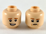 Light Nougat Minifigure, Head Dual Sided Dark Orange Eyebrows, Worried Smile / Confused Pattern - Hollow Stud