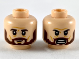 Light Nougat Minifigure, Head Dual Sided Dark Brown Eyebrows and Beard, Neutral / Fierce Pattern - Hollow Stud