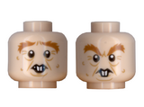 Light Nougat Minifigure, Head Dual Sided Crow's Feet, Bushy Eyebrows and Rodent Teeth Pattern (Peter Pettigrew) - Hollow Stud