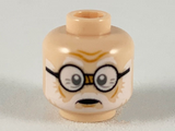 Light Nougat Minifigure, Head White Eyebrows and Beard, Round Black Glasses Pattern - Hollow Stud