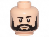 Light Nougat Minifigure, Head Beard Black Full, Black Eyebrows, White Pupils, Medium Nougat Lines Under Eyes and Chin Pattern - Hollow Stud