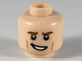 Light Nougat Minifigure, Head Reddish Brown Low Eyebrows, Lopsided Grin, Dark Orange Cheek Lines Pattern - Hollow Stud