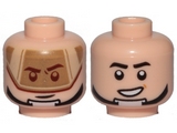 Light Nougat Minifigure, Head Dual Sided Dark Tan Visor, Stern Black Eyebrows, Chin Strap / Open Mouth Grin Pattern (SW T-16 Skyhopper Pilot) - Hollow Stud