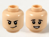 Light Nougat Minifigure, Head Dual Sided Black Eyebrows, Lopsided Smirk / Worried Showing Teeth Pattern - Hollow Stud