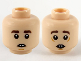 Light Nougat Minifigure, Head Dual Sided Dark Brown Eyebrows, Gap Between Teeth, Neutral / Scared Pattern - Hollow Stud