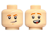 Light Nougat Minifigure, Head Dual Sided Dark Orange Eyebrows, Lopsided Grin / Open Mouth Smile Pattern - Hollow Stud