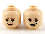 Light Nougat Minifigure, Head Dual Sided Female, Dark Orange Eyebrows, Peach Lips, Grin / Lopsided Smile with Left Eyebrow Raised Pattern - Hollow Stud