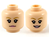 Light Nougat Minifigure, Head Dual Sided Female, Dark Tan Eyebrows, Bright Pink Lips, Neutral / Smile Showing Teeth Pattern - Hollow Stud