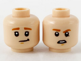 Light Nougat Minifigure, Head Dual Sided Dark Orange Eyebrows, Lopsided Smirk / Confused with Raised Right Eyebrow Pattern - Hollow Stud