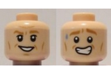 Light Nougat Minifigure, Head Dual Sided Awkward Grin, Sweat Droplet / Grin Pattern - Hollow Stud