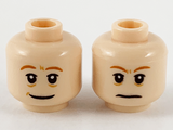 Light Nougat Minifigure, Head Dual Sided Dark Orange Eyebrows, Medium Nougat Age Lines, Wide Grin / Frown Pattern - Hollow Stud