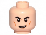 Light Nougat Minifigure, Head Black Eyebrows, Medium Nougat Cheek Lines, Lopsided Open Mouth Pattern - Hollow Stud