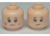 Light Nougat Minifigure, Head Freckles, White Pupils, Reddish Brown Eyebrows Pattern - Hollow Stud