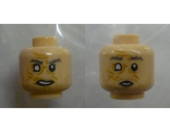 Light Nougat Minifigure, Head Dual Sided Gray Eyebrows, Blind Right Eye, Wrinkles, Stubble, Angry / Surprised Pattern (Cornelius Evazan) - Hollow Stud