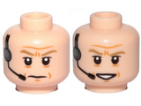 Light Nougat Minifigure, Head Dual Sided Dark Tan Eyebrows, Wrinkles, Headset, Frown / Smile Pattern - Hollow Stud