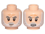 Light Nougat Minifigure, Head Dual Sided Dark Bluish Gray Eyebrows, Moustache, White Beard, Neutral / Scared Pattern - Hollow Stud