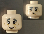 Light Nougat Minifigure, Head Dual Sided Dark Bluish Gray Eyebrows, Eye Bags, Cheek Lines, Wrinkles and Smile / Whistling Pattern - Hollow Stud