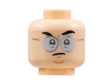 Light Nougat Minifigure, Head Black Eyebrows Left Raised, Silver Glasses, Grumpy Expression Pattern - Hollow Stud