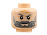 Light Nougat Minifigure, Head Dark Orange Brow Furrows, Dark Bluish Gray Eyebrows and Beard, Light Bluish Gray Highlights Pattern - Hollow Stud