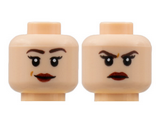 Light Nougat Minifigure, Head Dual Sided Female, Medium Nougat Eyebrows, Peach Lips, Smile / Scowl Pattern - Hollow Stud