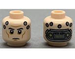 Light Nougat Minifigure, Head Black Eyebrows, Cheek Lines, Chin Dimple, Circles, Metal Panel Pattern - Hollow Stud