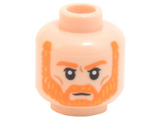 Light Nougat Minifigure, Head Orange Eyebrows and Beard, Black Eyes with White Pupils, Cheek Lines Pattern - Hollow Stud