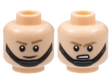 Light Nougat Minifigure, Head Dual Sided SW Dark Tan Eyebrows, Black Chin Strap, Smirk / Grimace Pattern - Hollow Stud