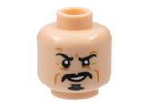 Light Nougat Minifigure, Head Black Eyebrows, Moustache, and Goatee, Medium Nougat Contour Lines, Scowl Pattern - Hollow Stud