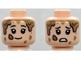 Light Nougat Minifigure, Head Dual Sided Child Female, Black Eyebrows, Dark Tan Mud Drops, Happy / Scared - Hollow Stud