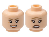 Light Nougat Minifigure, Head Dual Sided Female, Dark Tan Eyebrows, Dark Orange Lips, Smile / Scared Pattern - Hollow Stud