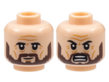 Light Nougat Minifigure, Head Dual Sided Black Eyebrows, Dark Brown Beard, Crow's Feet, Neutral / Fierce Pattern - Hollow Stud